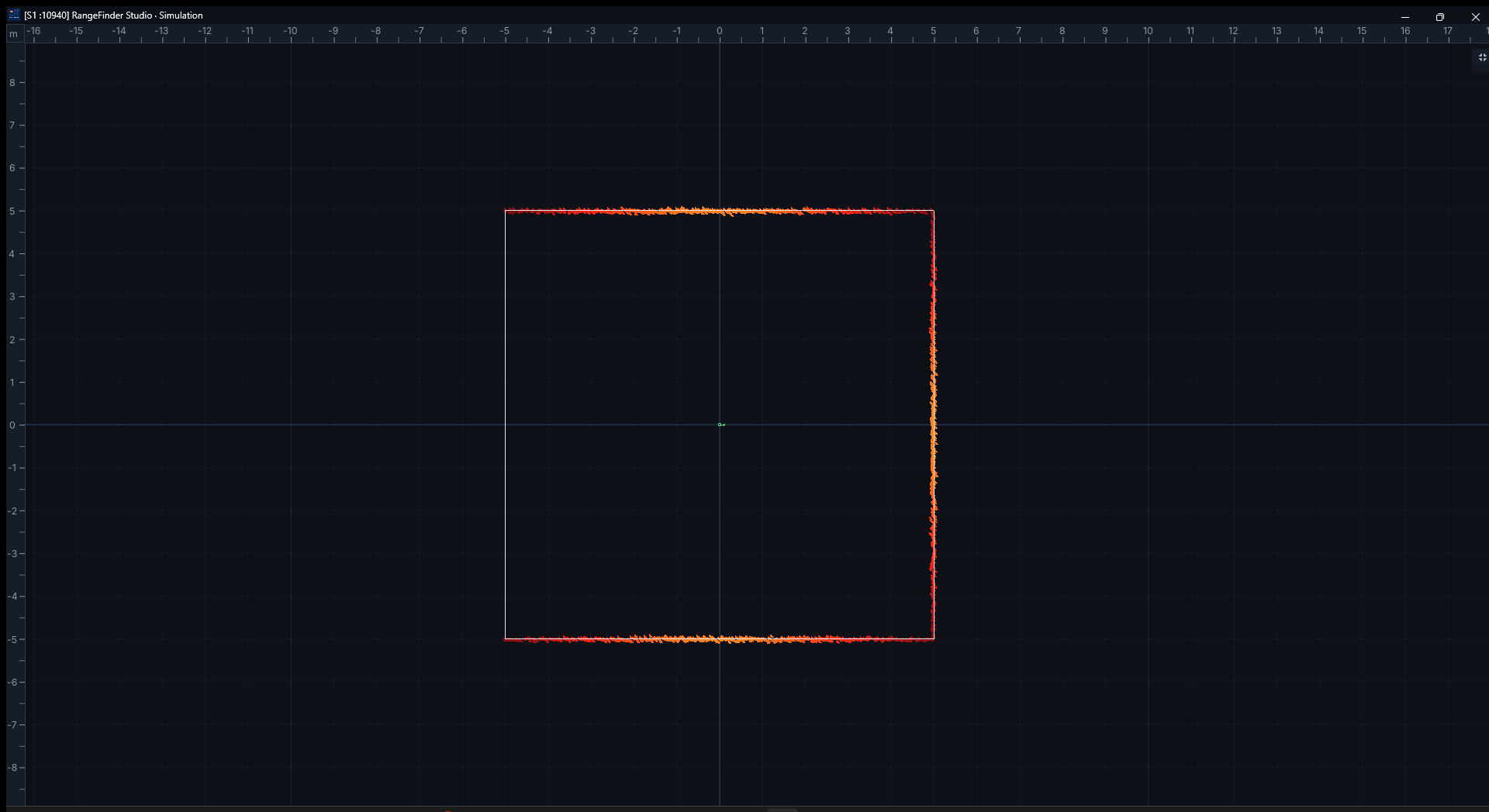 Maximized polar viewport showing a 10 m square scanned by a virtual UST-10LX